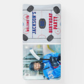 Ice Hockey Birthday Party Photo Spandoek (Verticaal)