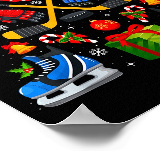 Ice Hockey Christmas Tree Lights Red Santa Hat Xma Poster (Hoek)