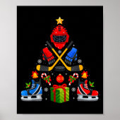 Ice Hockey Christmas Tree Lights Red Santa Hat Xma Poster (Voorkant)