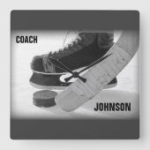 Ice Hockey Coach Bedankt Vierkante Klok (Voorkant)