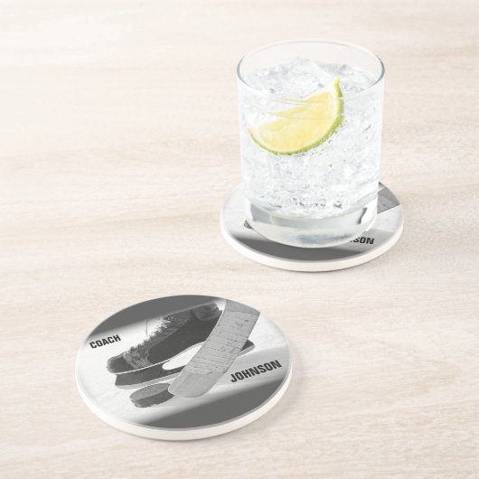 Ice Hockey Coach Bedankt Zandsteen Onderzetter (Zijkant)