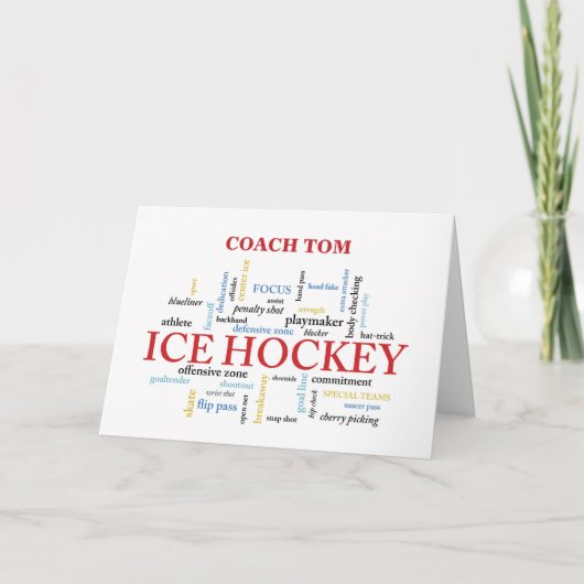 Ice Hockey Coach Custom Naam Dank u in woorden Bedankkaart (Voorkant)