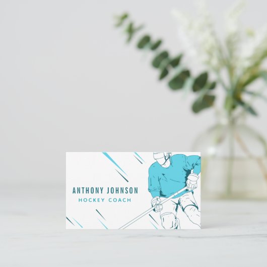 Ice Hockey Coach Instructor Blue Social Media Cool Visitekaartje (Staand voorkant)