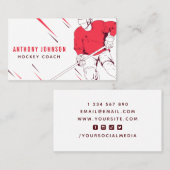 Ice Hockey Coach Instructor Red Social Media Cool Visitekaartje (Voorkant / Achterkant)
