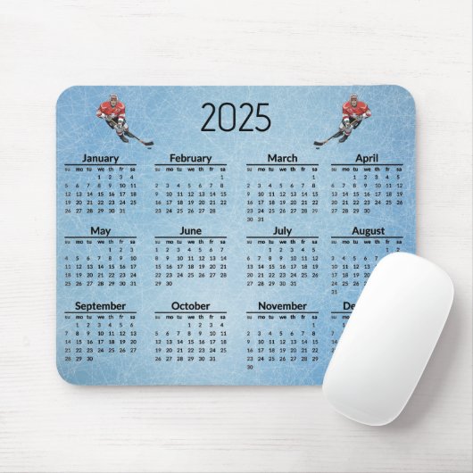 Ice Hockey Design 2025 Kalender Mousepad Muismat (Met muis)