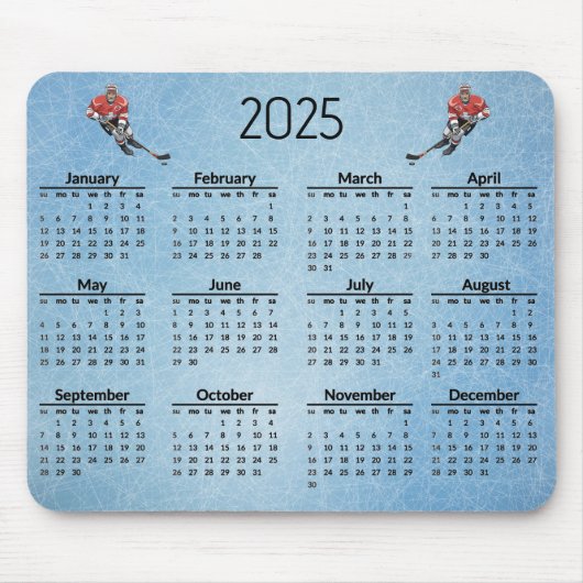 Ice Hockey Design 2025 Kalender Mousepad Muismat (Voorkant)