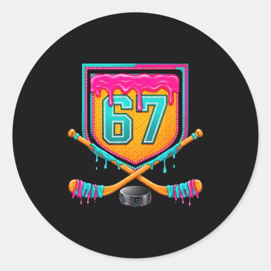 Ice Hockey Drip Number 67 Ice Hockey Player  Ronde Sticker (Voorkant)