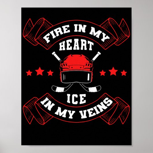 Ice Hockey Fire in Mijn team van Heart Player Poster (Voorkant)