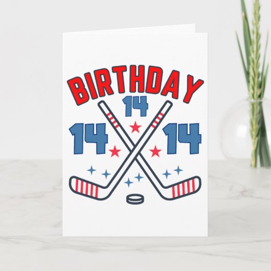 Ice Hockey Fourteen Birthday Boy 14th Party Boys A Kaart (Voorkant)