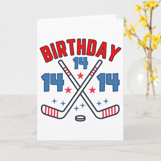 Ice Hockey Fourteen Birthday Boy 14th Party Boys A Kaart (Gele Bloem)