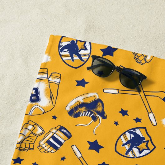 Ice Hockey Gear Yellow Navy White Outline Print Strandlaken (In situ)