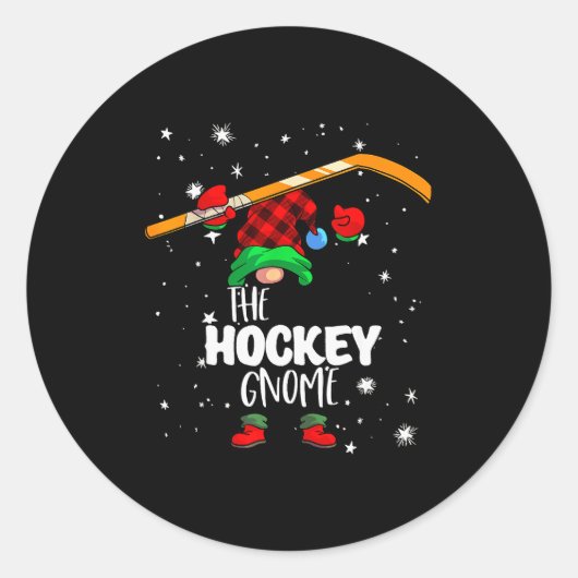 Ice Hockey Gnome Red Buffalo Plaid Matching Family Ronde Sticker (Voorkant)