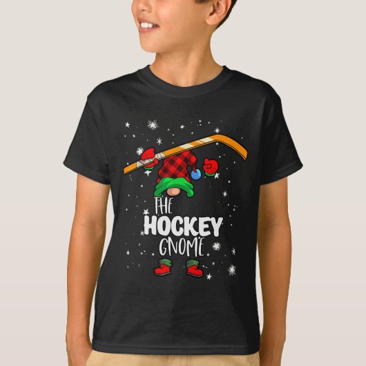 Ice Hockey Gnome Red Buffalo Plaid Matching Family T-shirt (Voorkant)
