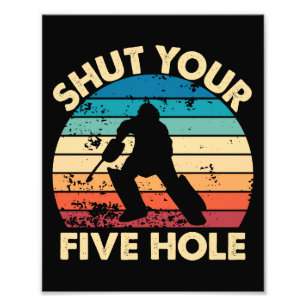 Ice Hockey Goalie Grappig Sluit Je Vijf Hole Retro Foto Afdruk