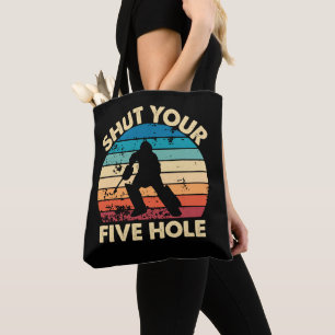 Ice Hockey Goalie Grappig Sluit Je Vijf Hole Retro Tote Bag