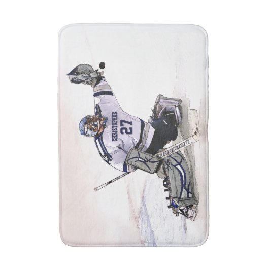 Ice Hockey Goalkeeper met Jouw naam tekening Badmat (Voorkant Verticaal)