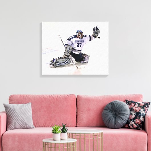 Ice Hockey Goalkeeper met Jouw naam tekening Canvas Afdruk (Insitu (Woonkamer))