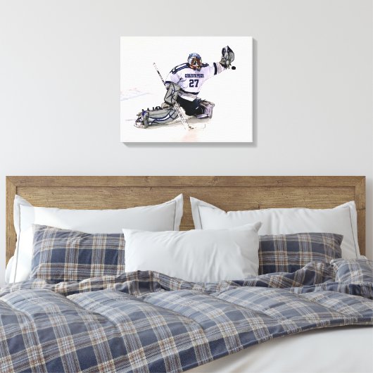 Ice Hockey Goalkeeper met Jouw naam tekening Canvas Afdruk (Insitu (Slaapkamer))