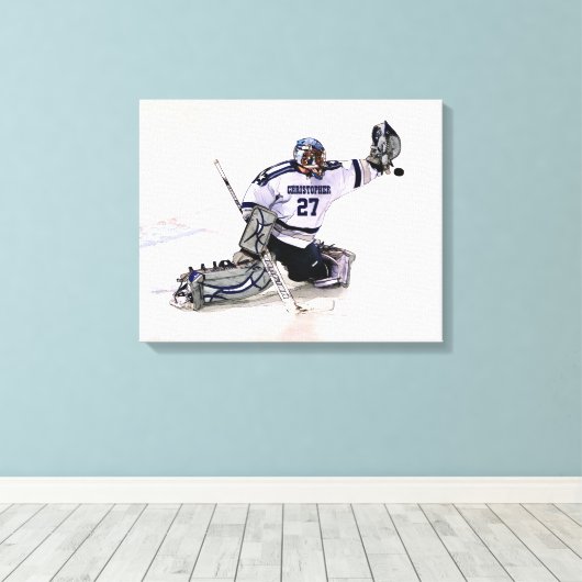 Ice Hockey Goalkeeper met Jouw naam tekening Canvas Afdruk (Insitu (Houten vloer))