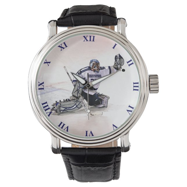 Ice Hockey Goalkeeper met Jouw naam tekening Horloge (Voorkant)
