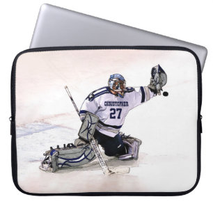 Ice Hockey Goalkeeper met Jouw naam tekening Laptop Sleeve