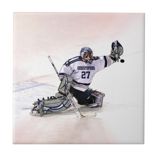 Ice Hockey Goalkeeper met Jouw naam tekening Tegeltje (Voorkant)