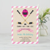 Ice hockey jarig meisje uitnodiging (Staand voorkant)