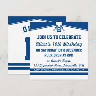 Ice Hockey Jersey Thmed Party Invitations, Blue Kaart