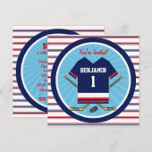 Ice Hockey Jersey V2 1st Birthday Party Kaart (Voorkant / Achterkant)