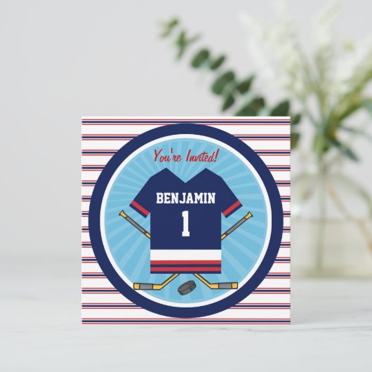 Ice Hockey Jersey V2 1st Birthday Party Kaart (Staand voorkant)