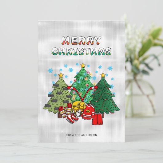Ice Hockey-kerstboom Feestdagenkaart (Staand voorkant)