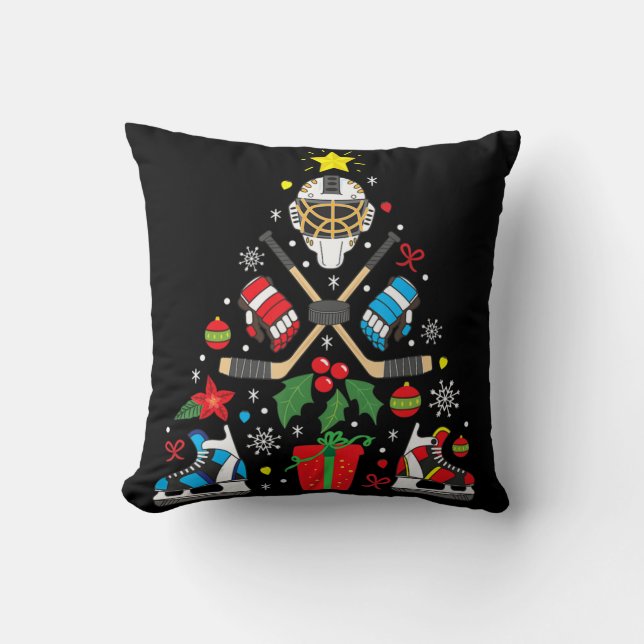 Ice Hockey-kerstsierboom Fun Xmas Gift B Kussen (Voorkant)