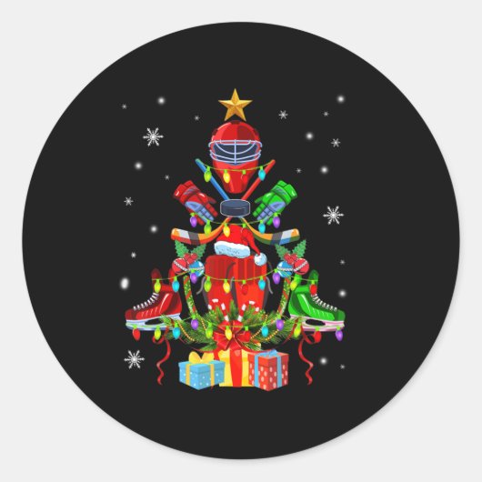 Ice Hockey-kerstsierboom Fun Xmas Gift B Ronde Sticker (Voorkant)