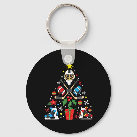 Ice Hockey-kerstsierboom Fun Xmas Gift B Sleutelhanger (Voorkant)