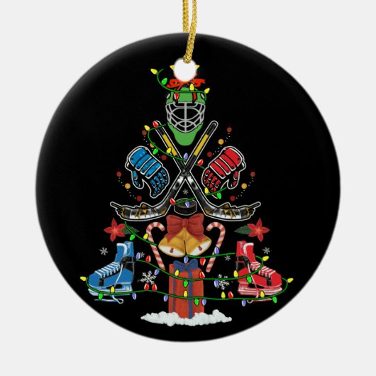 Ice Hockey-kerstsierboom Funny Xmas-cadeau Keramisch Ornament (Voorkant)