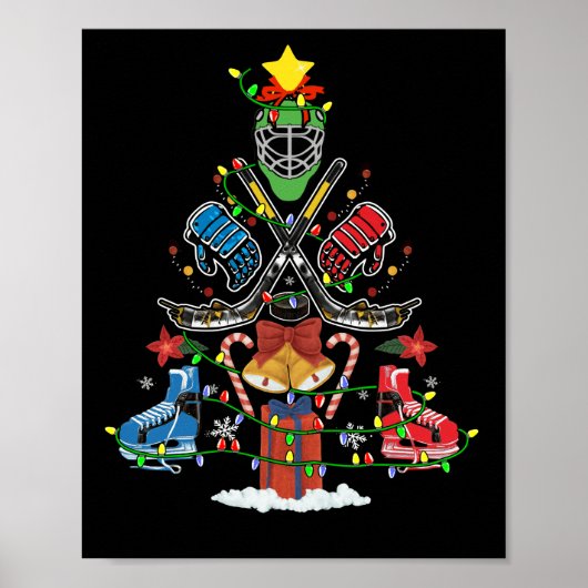 Ice Hockey-kerstsierboom Funny Xmas-cadeau Poster (Voorkant)
