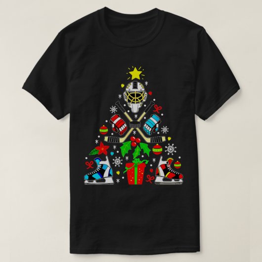 Ice Hockey-kerstsierboom Funny Xmas-cadeau T-shirt (Design voorkant)