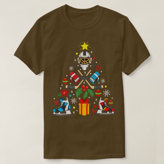 Ice Hockey-kerstsierboom Funny Xmas-cadeau T-shirt (Design voorkant)