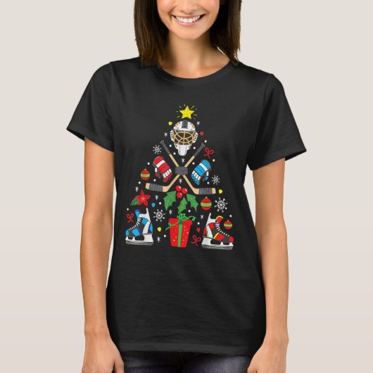 Ice Hockey-kerstsierboom Funny Xmas-cadeau T-shirt (Voorkant)
