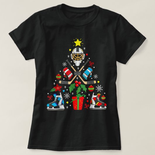 Ice Hockey-kerstsierboom Funny Xmas-kerstjongens T-shirt (Design voorkant)