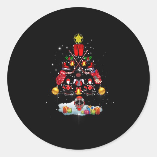 Ice Hockey-kerstsierboom Funny Xmas Spor Ronde Sticker (Voorkant)