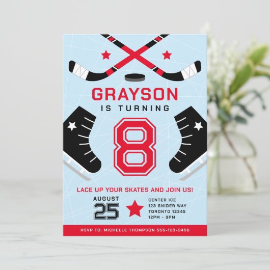 Ice Hockey Kids Uitnodiging voor verjaardagsfeestj (Staand voorkant)