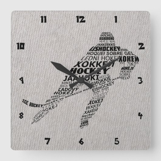 Ice Hockey Languages Tekstkunst Vierkante Klok (Voorkant)