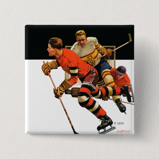 Ice Hockey Match Vierkante Button 5,1 Cm (Voorkant)