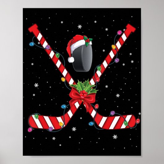 Ice Hockey met kerstsnoe Cane Hockey Poster (Voorkant)