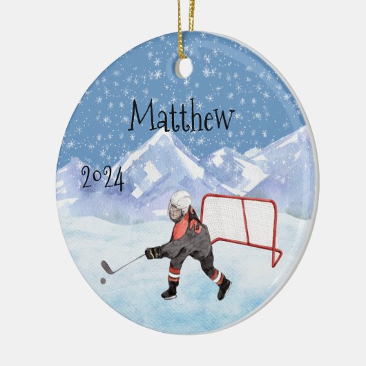 Ice Hockey-naam Persoonlijke Waterverf Keramisch Ornament (Links)