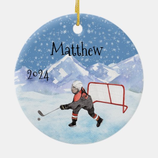 Ice Hockey-naam Persoonlijke Waterverf Keramisch Ornament (Achterkant)