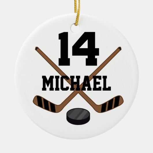 Ice Hockey Number 14 Gepersonaliseerd Ornament (Voorkant)