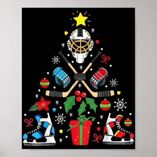 Ice Hockey Ornamenten met kerstbomen Poster (Voorkant)
