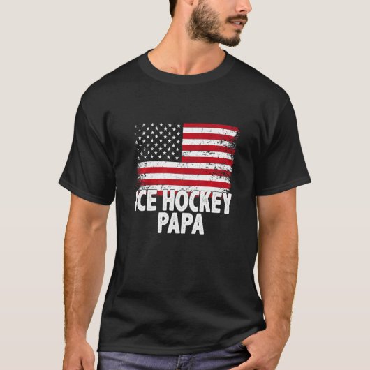 Ice Hockey Papa American Flag Vaderdag Mannen T-shirt (Voorkant)